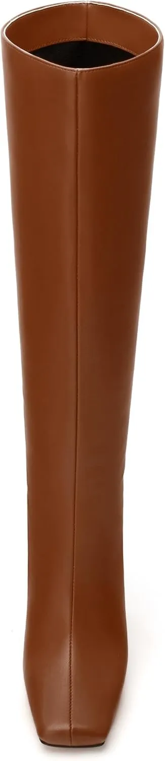 MODENCOCO Knee High Boots Women Chunky Block Heel Square Toe Dress Tall Boots for Women High Heel GoGo Long Boots Matte Fashion Sexy Casual Fall Winter