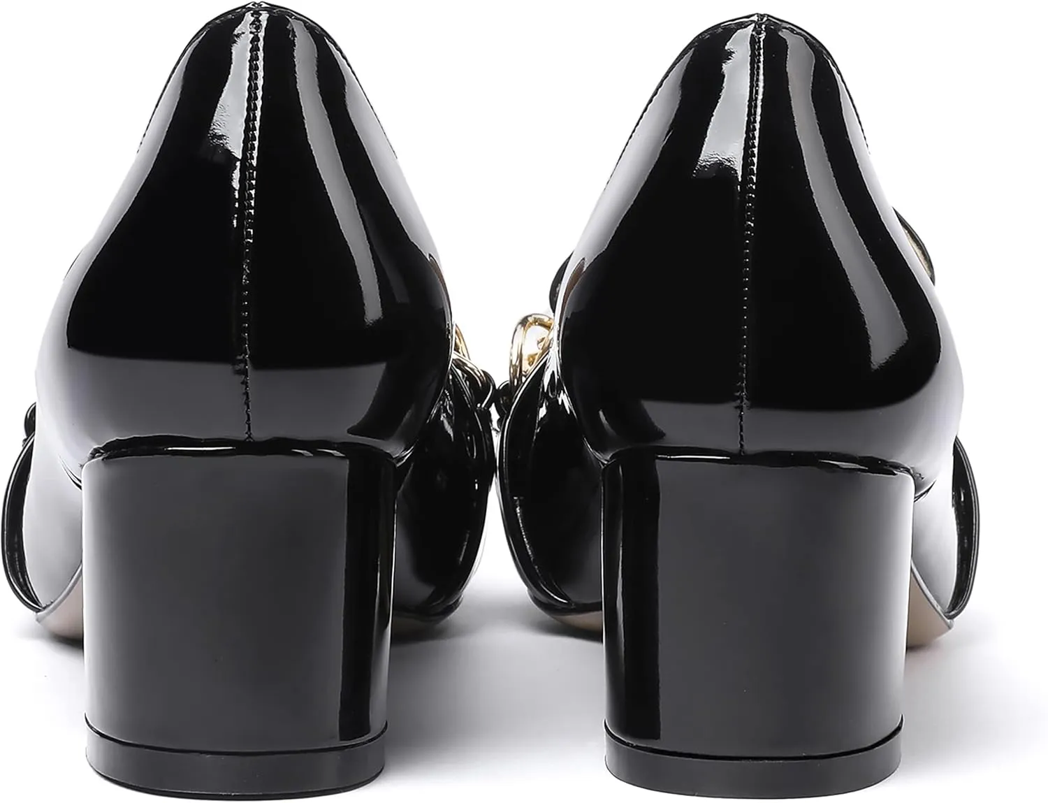 MODENCOCO Women's Patent Loafers Metal Chain Casual Business Square Toe Slip On Chunky Low Heel Pumps Shoes 2 Inch