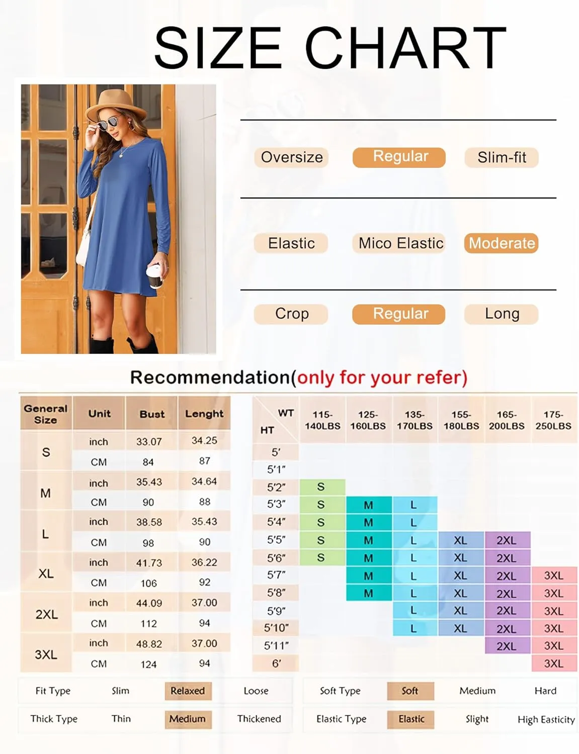 MOLERANI Women's Casual Plain Simple Long Sleeve T-Shirt Loose Dress