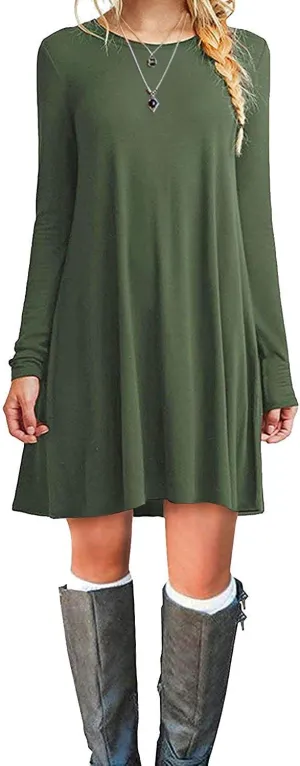 MOLERANI Women's Casual Plain Simple Long Sleeve T-Shirt Loose Dress