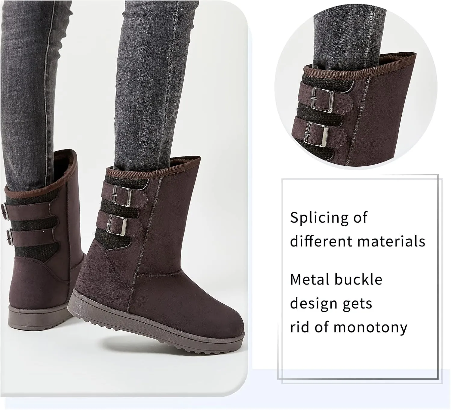 Moudki Womens Winter Boots Mid-calf Snow Boots Fashion Warm Boots for Women Cute Furry Slip On Boots