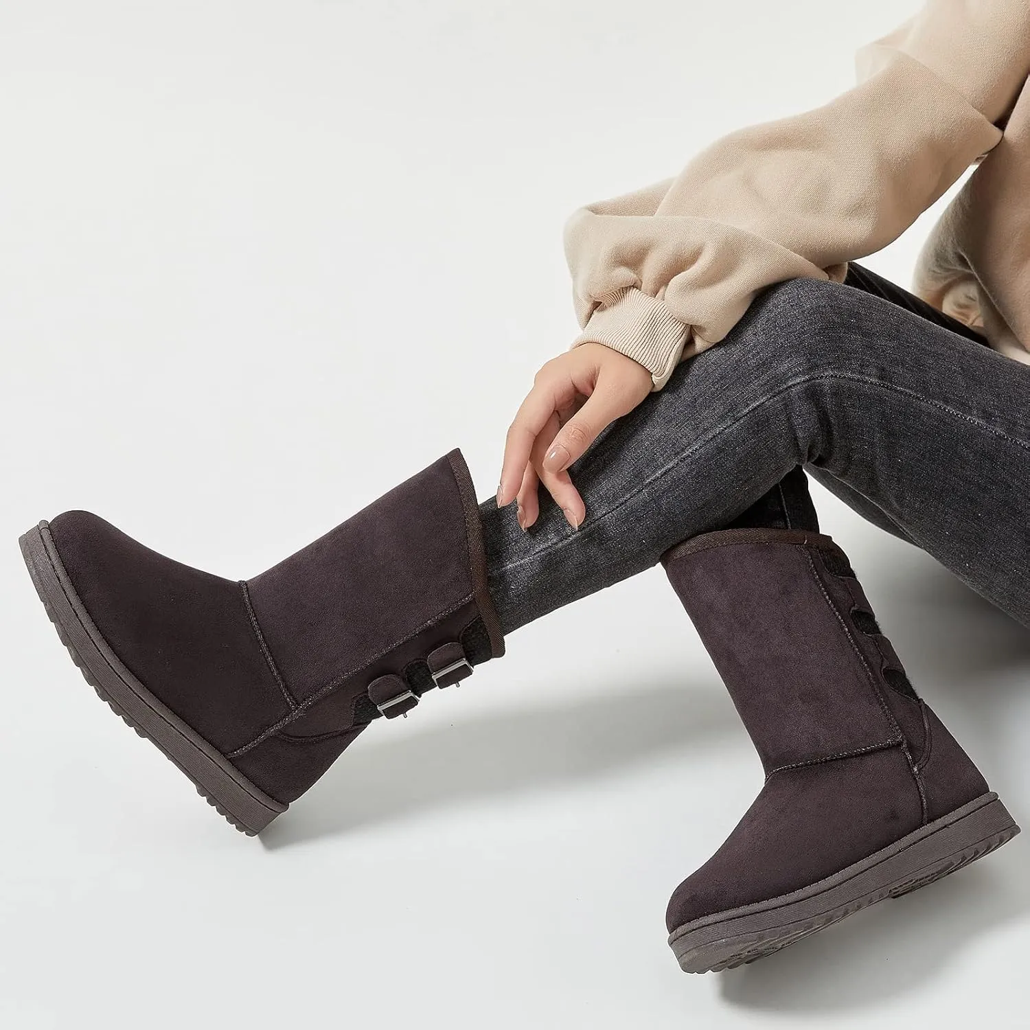 Moudki Womens Winter Boots Mid-calf Snow Boots Fashion Warm Boots for Women Cute Furry Slip On Boots