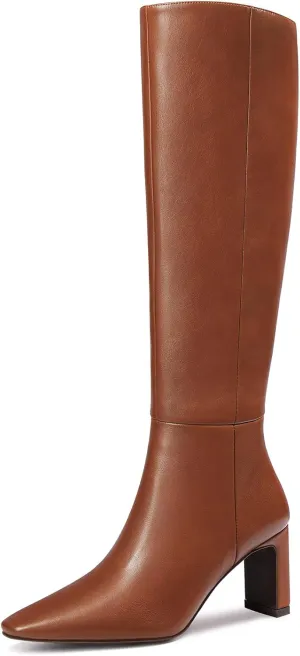 MUCCCUTE Knee High Boots for Women Tall Boots Chunky Heel Square Toe with Side Zipper Pull On Fall Long Boots