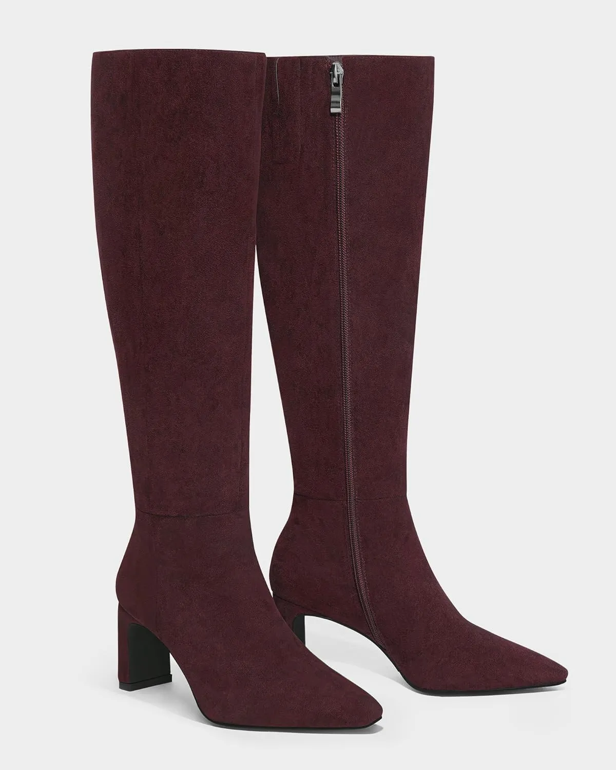 MUCCCUTE Knee High Boots for Women Tall Boots Chunky Heel Square Toe with Side Zipper Pull On Fall Long Boots