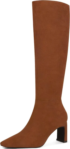 MUCCCUTE Knee High Boots for Women Tall Boots Chunky Heel Square Toe with Side Zipper Pull On Fall Long Boots