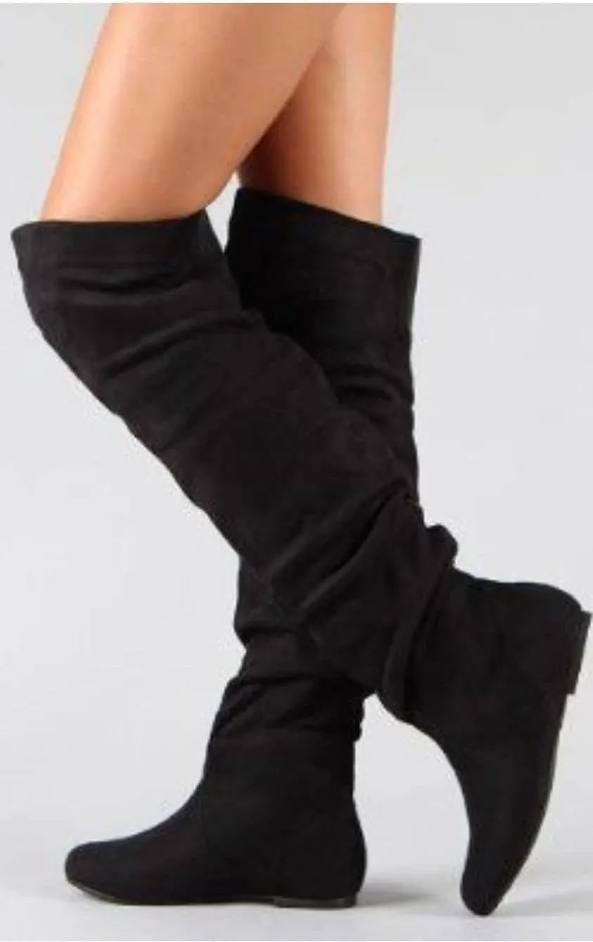 MVE Shoes - Women's Fashion Comfy Vegan Suede Side Zipper Over Knee High Boots
