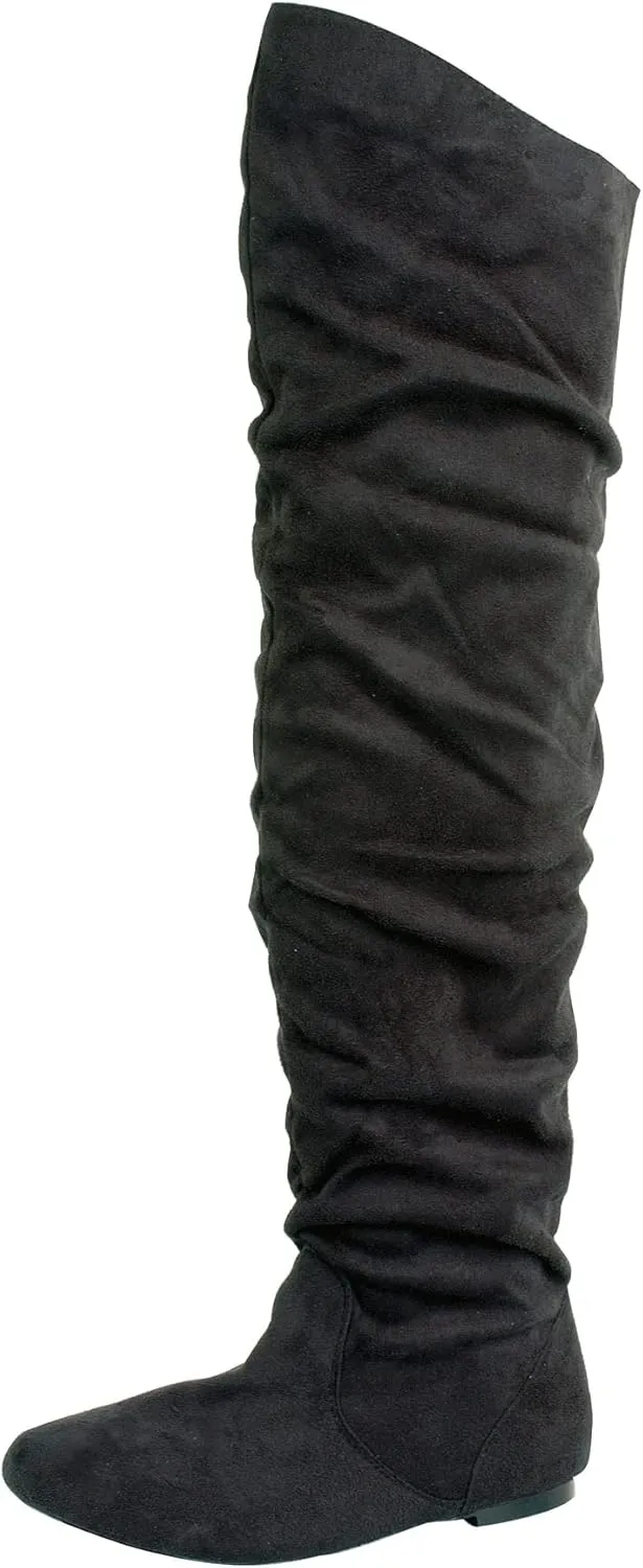 MVE Shoes - Women's Fashion Comfy Vegan Suede Side Zipper Over Knee High Boots
