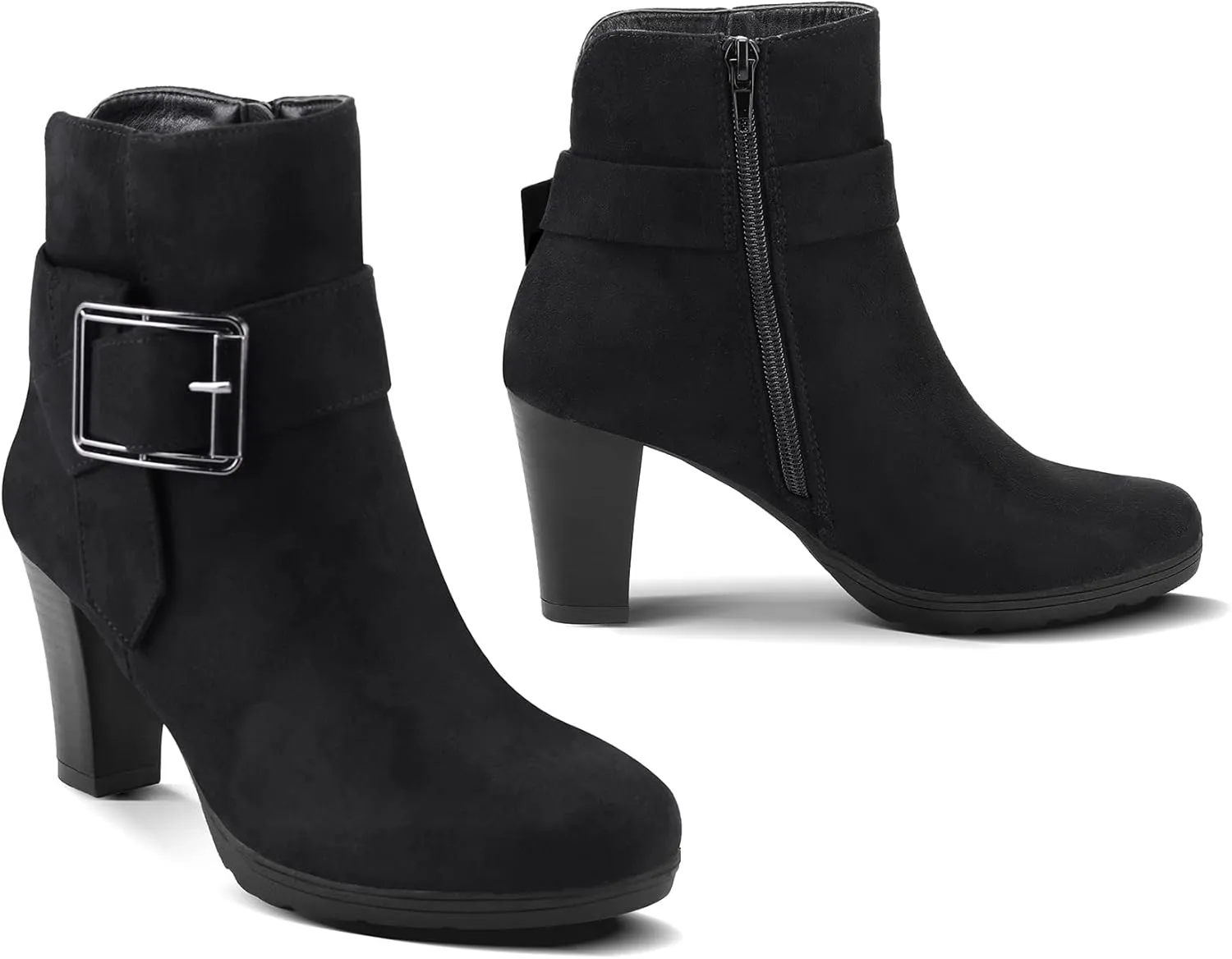 mysoft Women's Booties with Heel, Chunky Stacked Heel Zipper Ankle Boots for Ladies