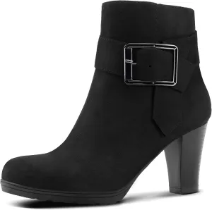 mysoft Women's Booties with Heel, Chunky Stacked Heel Zipper Ankle Boots for Ladies
