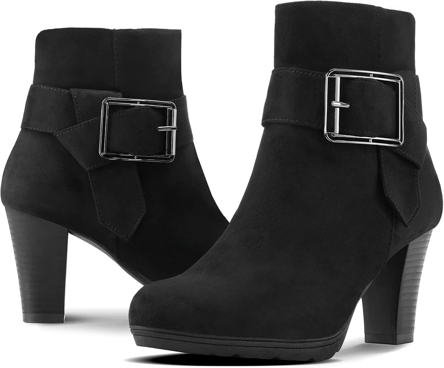 mysoft Women's Booties with Heel, Chunky Stacked Heel Zipper Ankle Boots for Ladies