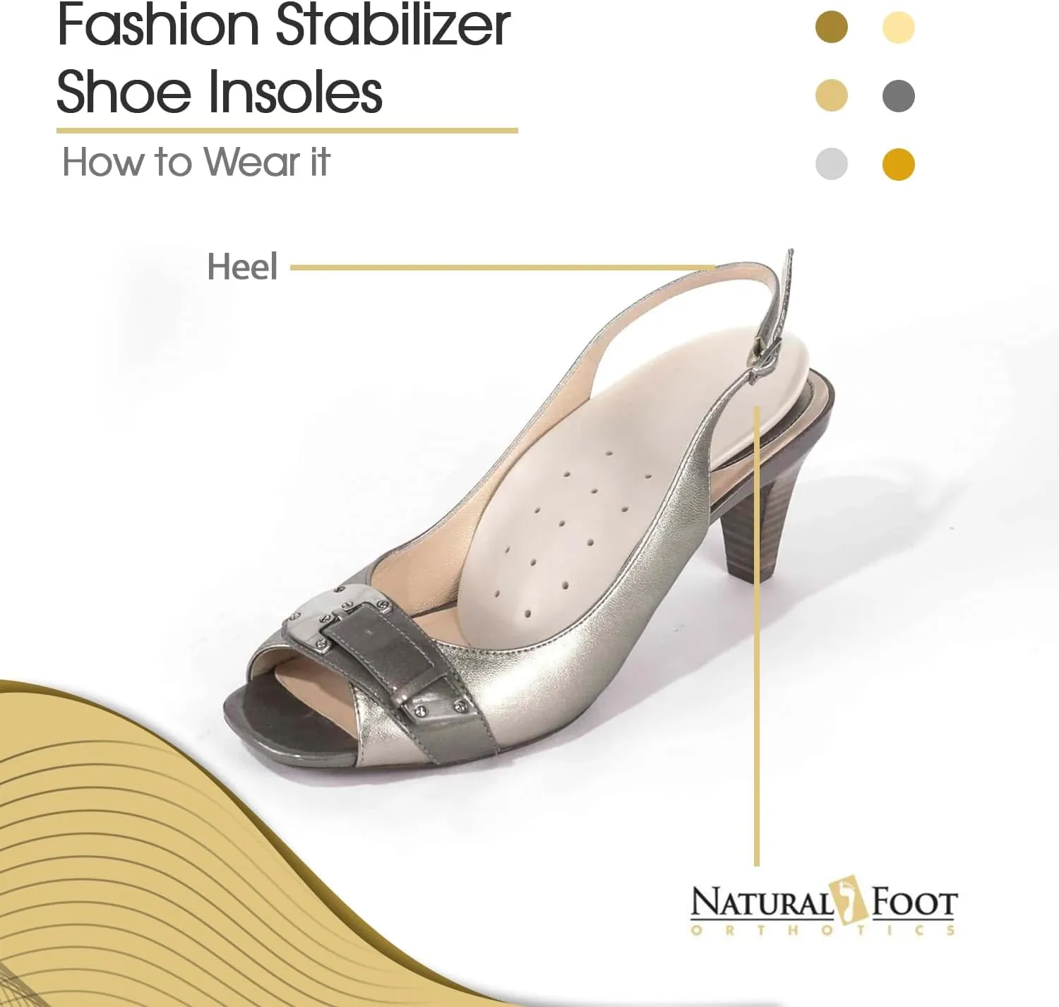 Natural Foot Orthotics Fashion Arch Support Shoe Insoles, USA Made, Plantar Fasciitis Relief, Fits Women's Sizes 6-11.5