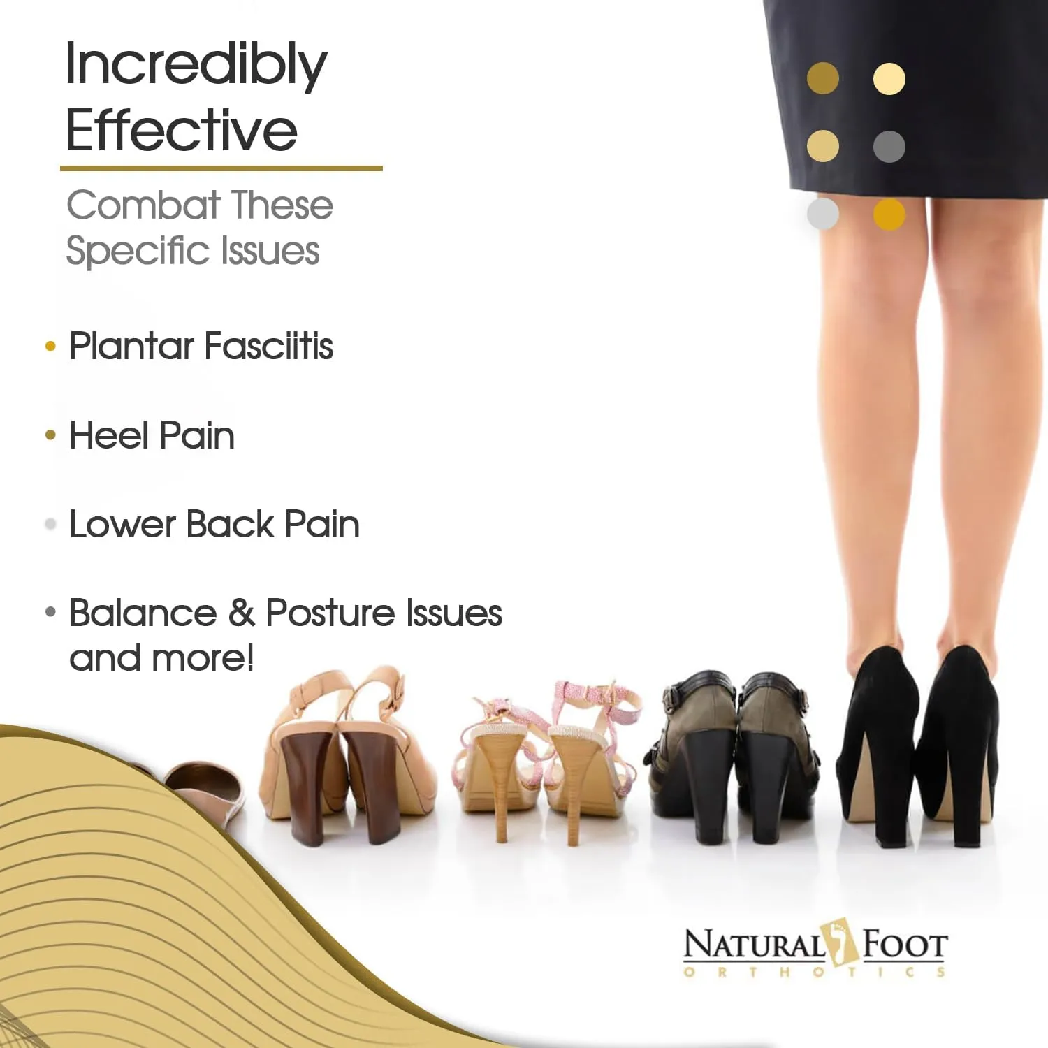 Natural Foot Orthotics Fashion Arch Support Shoe Insoles, USA Made, Plantar Fasciitis Relief, Fits Women's Sizes 6-11.5