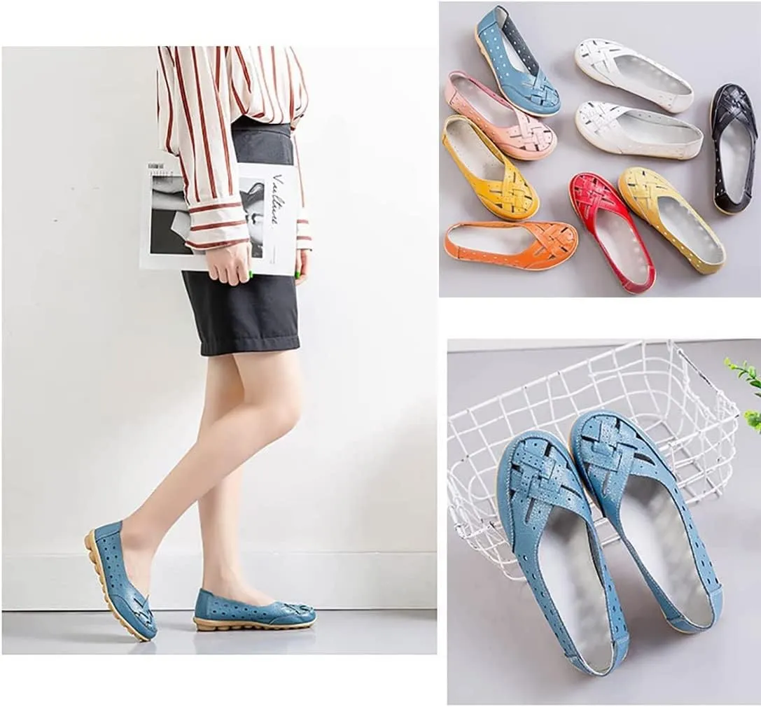 New Casual Women Shoes,Women's Slip-On Cutout Leather Loafers Flats Sandals,Low Top Soft Sole Slide Sports Sandals