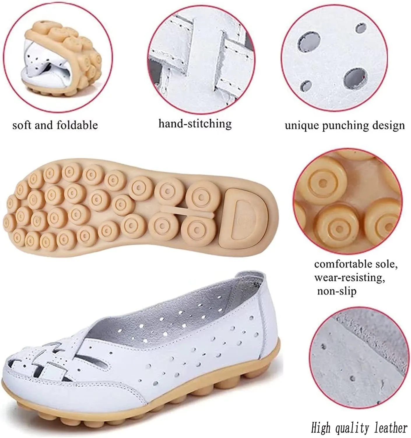 New Casual Women Shoes,Women's Slip-On Cutout Leather Loafers Flats Sandals,Low Top Soft Sole Slide Sports Sandals