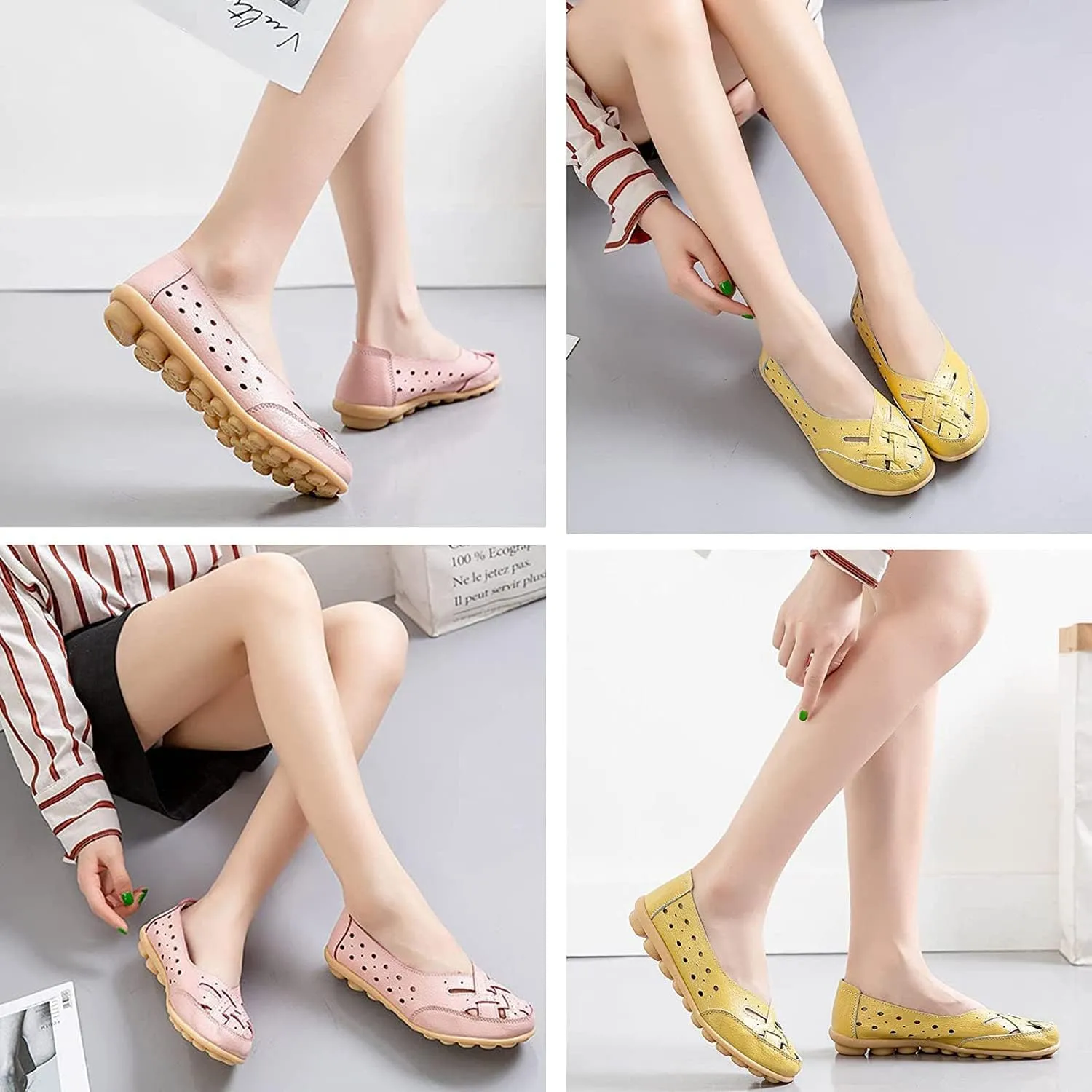 New Casual Women Shoes,Women's Slip-On Cutout Leather Loafers Flats Sandals,Low Top Soft Sole Slide Sports Sandals