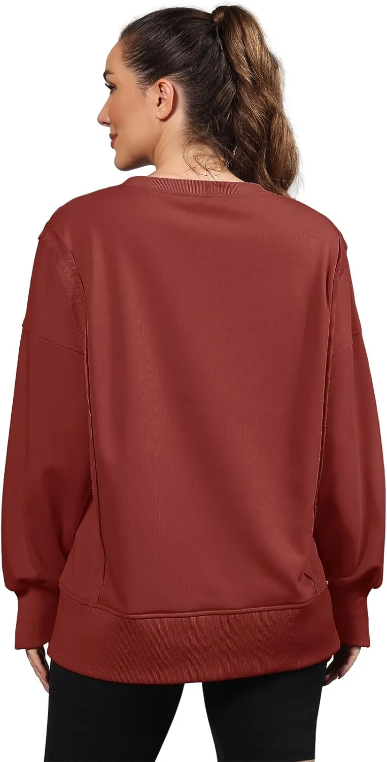 Nirovien Womens Oversized Crewneck Sweatshirt Side Slit Long Sleeve Pullover Slouchy Fit Tops