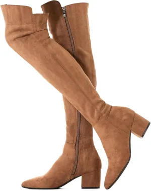 N.N.G Women Over Knee Boots Suede Thigh High Long Comfort Black Winter Low Square Toe Block Heel