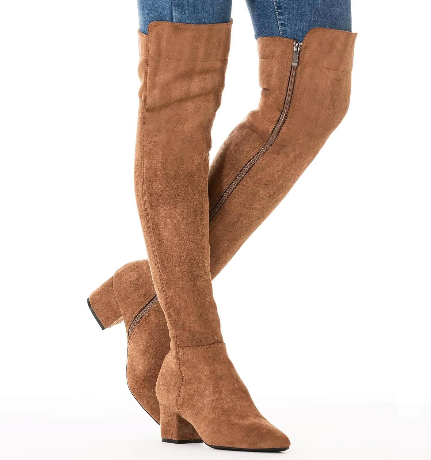 N.N.G Women Over Knee Boots Suede Thigh High Long Comfort Black Winter Low Square Toe Block Heel
