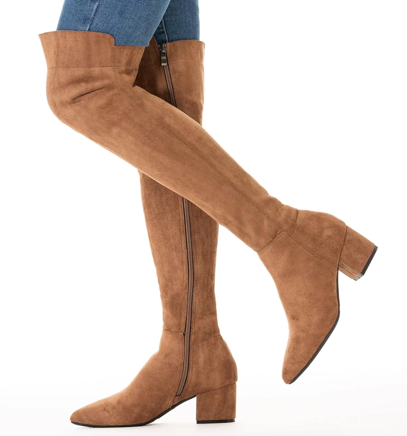 N.N.G Women Over Knee Boots Suede Thigh High Long Comfort Black Winter Low Square Toe Block Heel