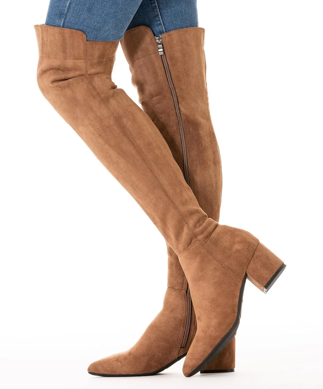 N.N.G Women Over Knee Boots Suede Thigh High Long Comfort Black Winter Low Square Toe Block Heel