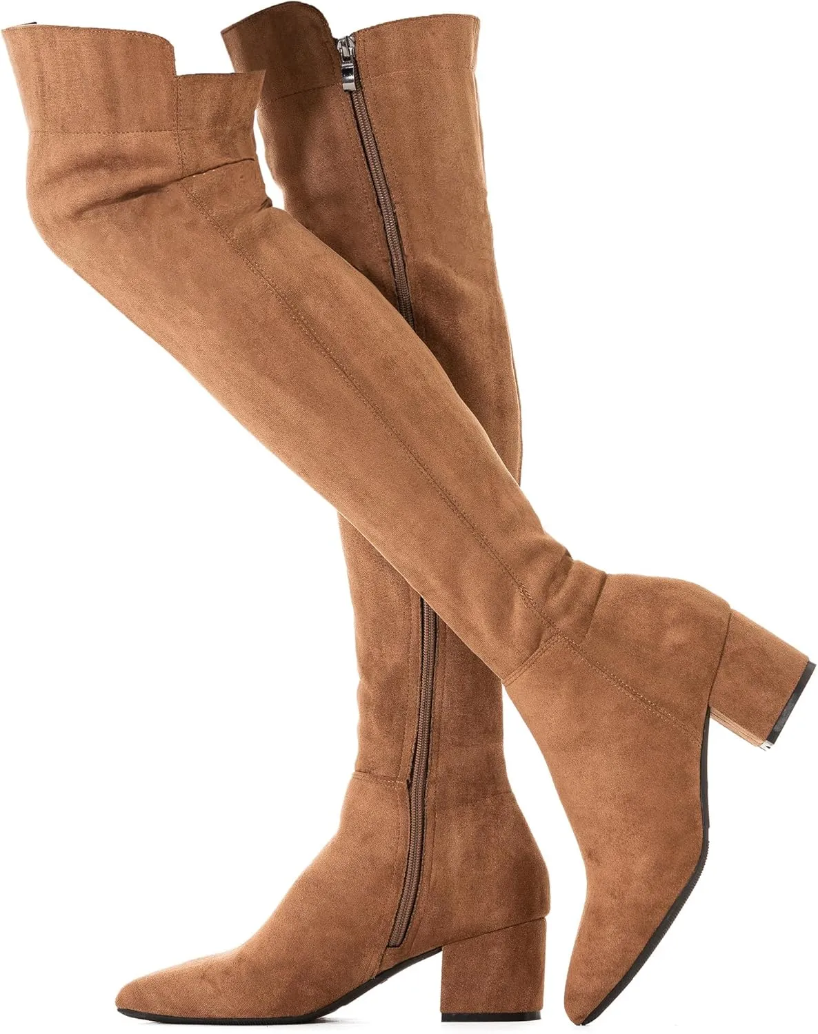N.N.G Women Over Knee Boots Suede Thigh High Long Comfort Black Winter Low Square Toe Block Heel
