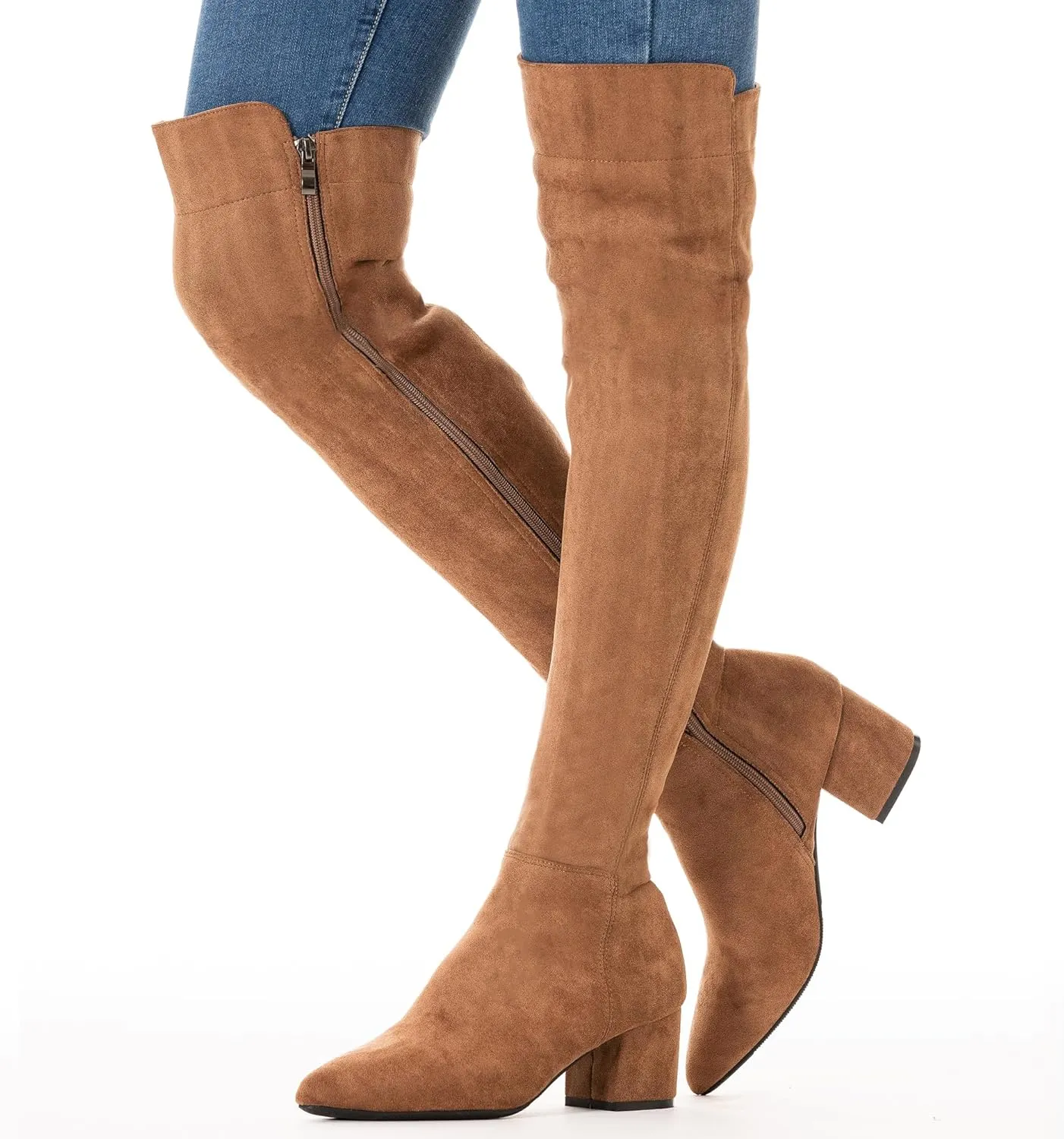 N.N.G Women Over Knee Boots Suede Thigh High Long Comfort Black Winter Low Square Toe Block Heel