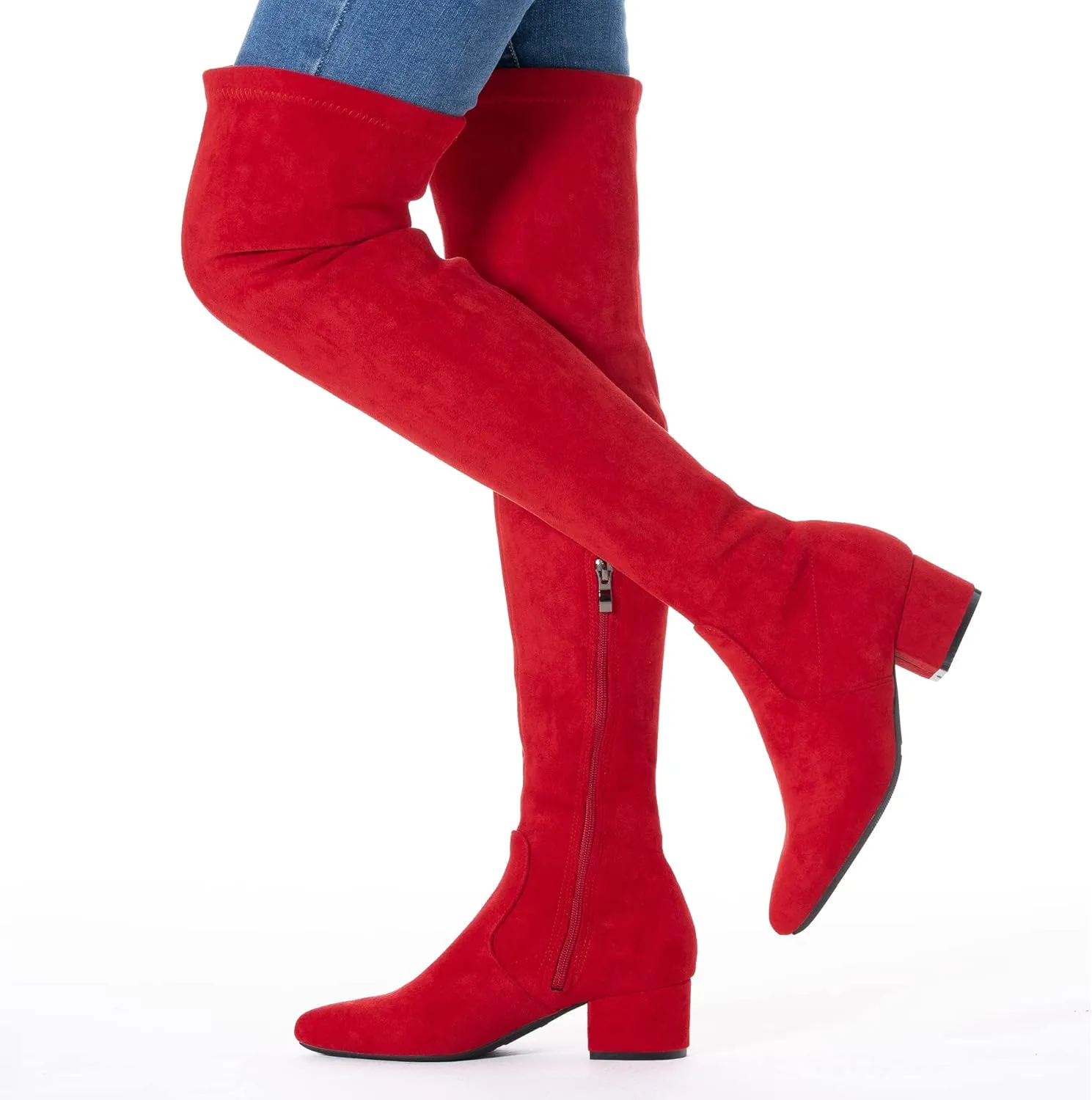 N.N.G Women Over the Knee Boots Low Heel Winter Block Suede Thigh High Chunky OTK Long Comfort