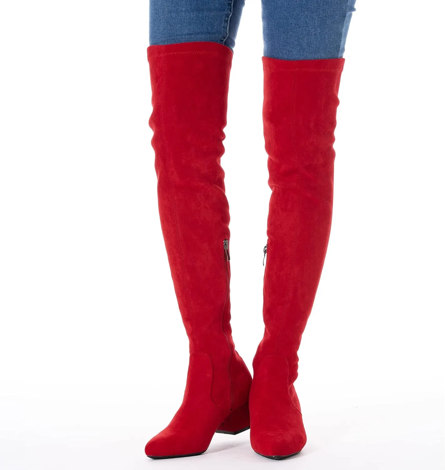 N.N.G Women Over the Knee Boots Low Heel Winter Block Suede Thigh High Chunky OTK Long Comfort