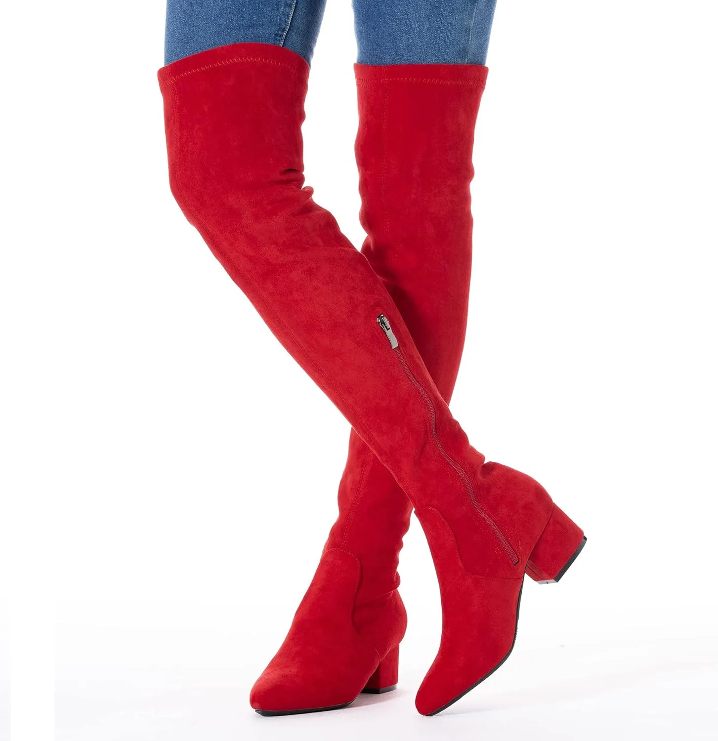 N.N.G Women Over the Knee Boots Low Heel Winter Block Suede Thigh High Chunky OTK Long Comfort