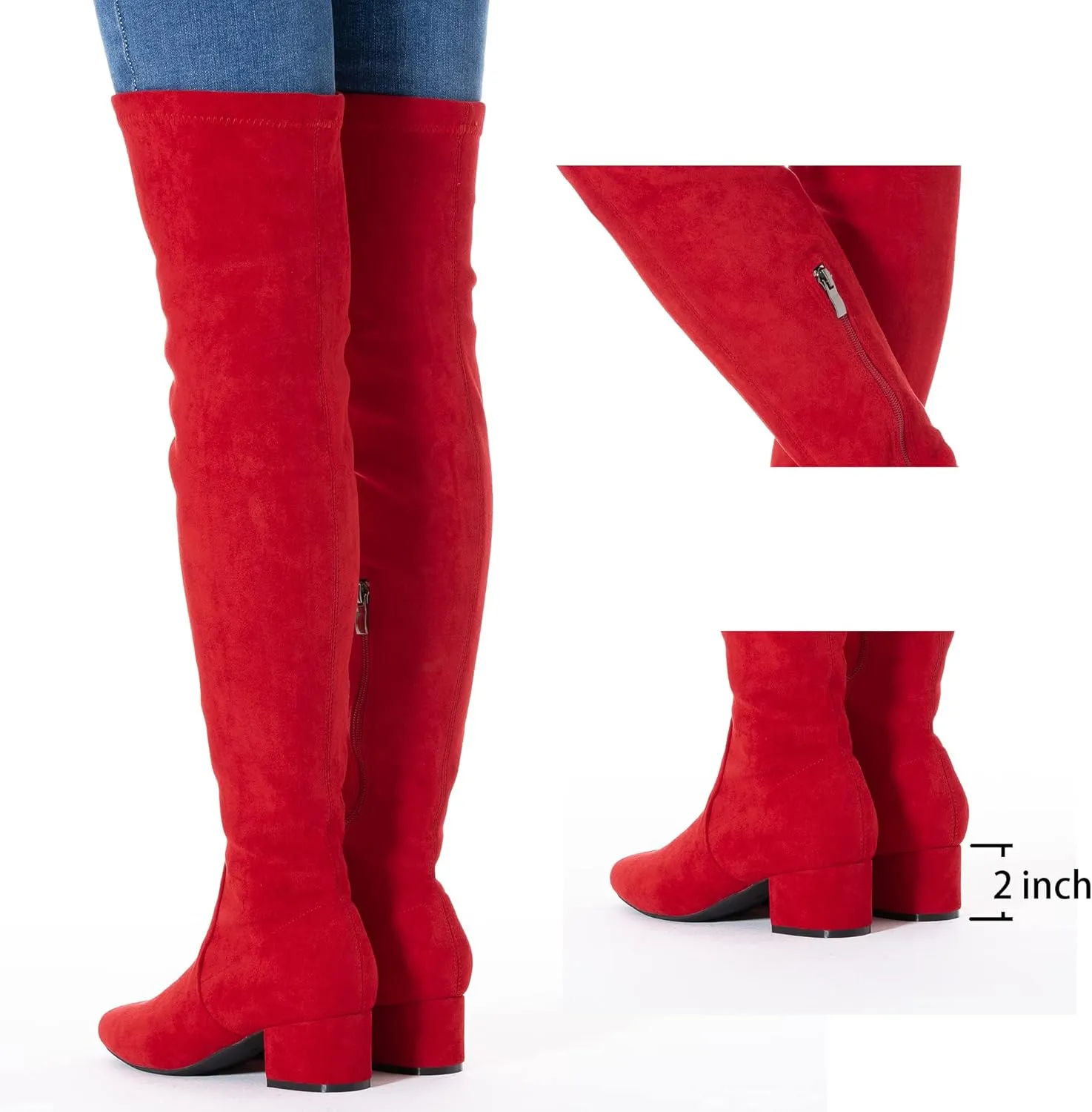 N.N.G Women Over the Knee Boots Low Heel Winter Block Suede Thigh High Chunky OTK Long Comfort