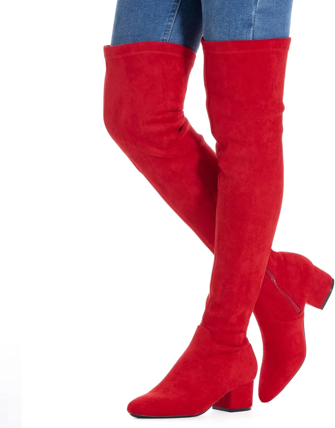 N.N.G Women Over the Knee Boots Low Heel Winter Block Suede Thigh High Chunky OTK Long Comfort