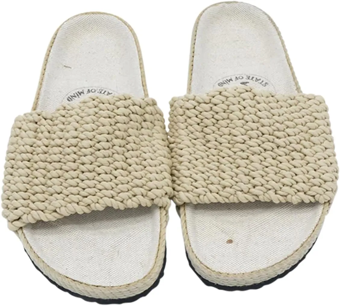 Nomadic State of Mind Cork Footbed Slide Sandals, Arch Support Slip-Ons, Lightweight Handmade Sustainable Rope Shoes, Men Women Unisex (Linen)