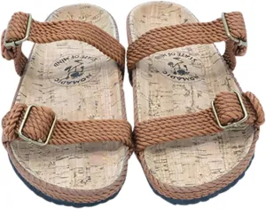 Nomadic State of Mind Double Buckle Cork Footbed Sandals, Arch Support Slip-On Slides, Adjustable Rope Straps, Sustainable Lightweight Shoes, Men Women Unisex
