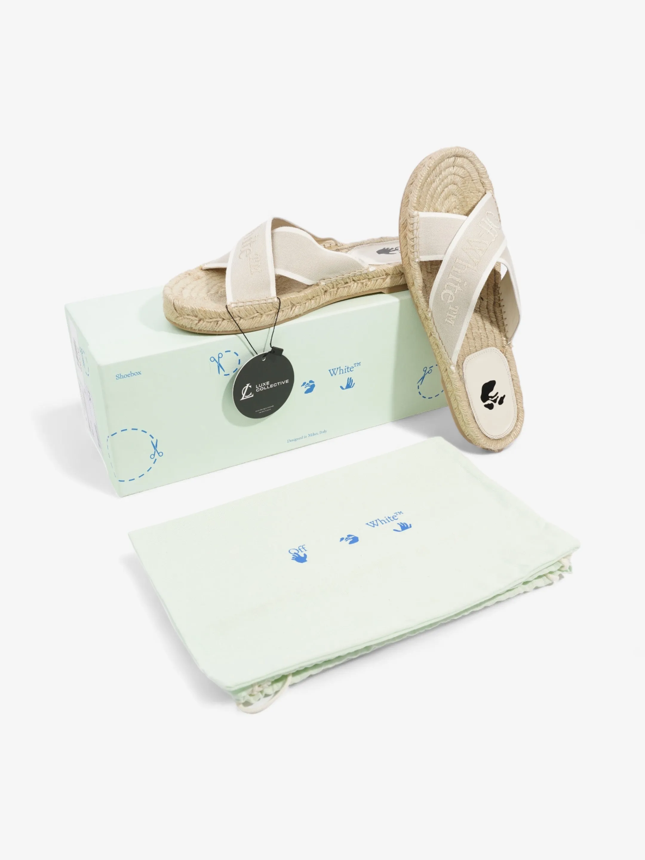 Off White Criss Cross Espadrilles Slide White / Beige Cotton EU 39 UK 6