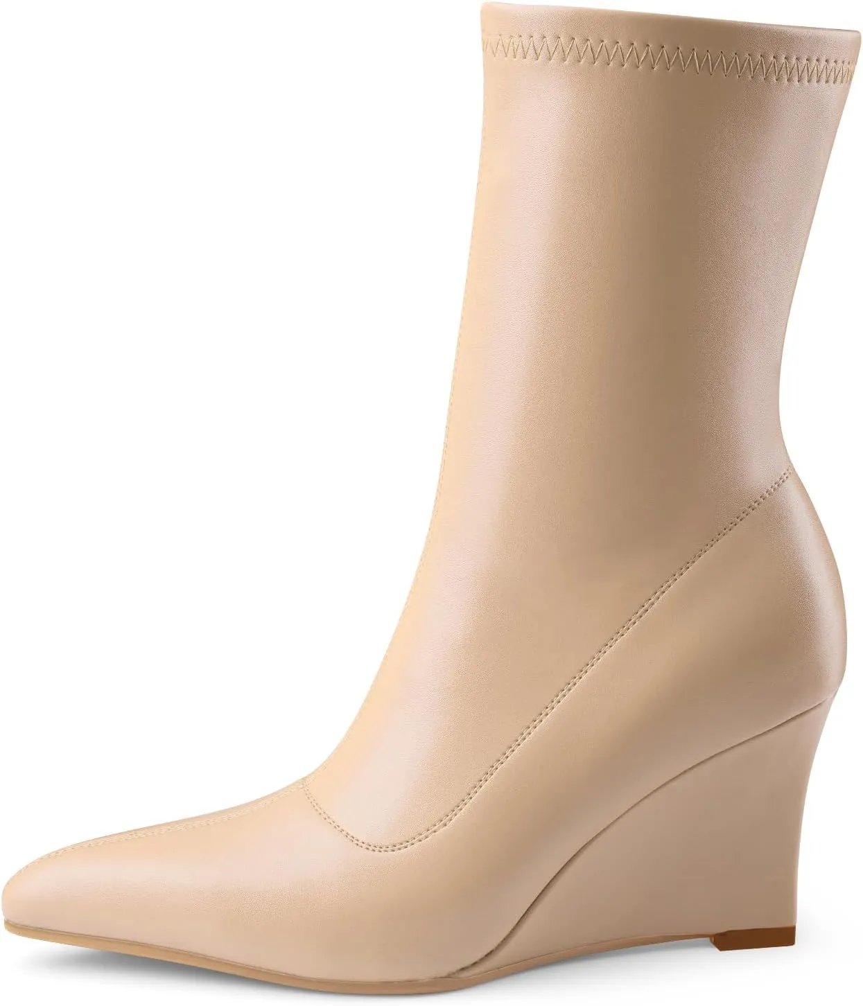 Oh Mispares Women’s Mid Calf Boots Wedge Heel Pointed Toe Side Zipper Comfortable Ankle Short Boots Closed Toe Elegant Party Dress Booties 3 Inches