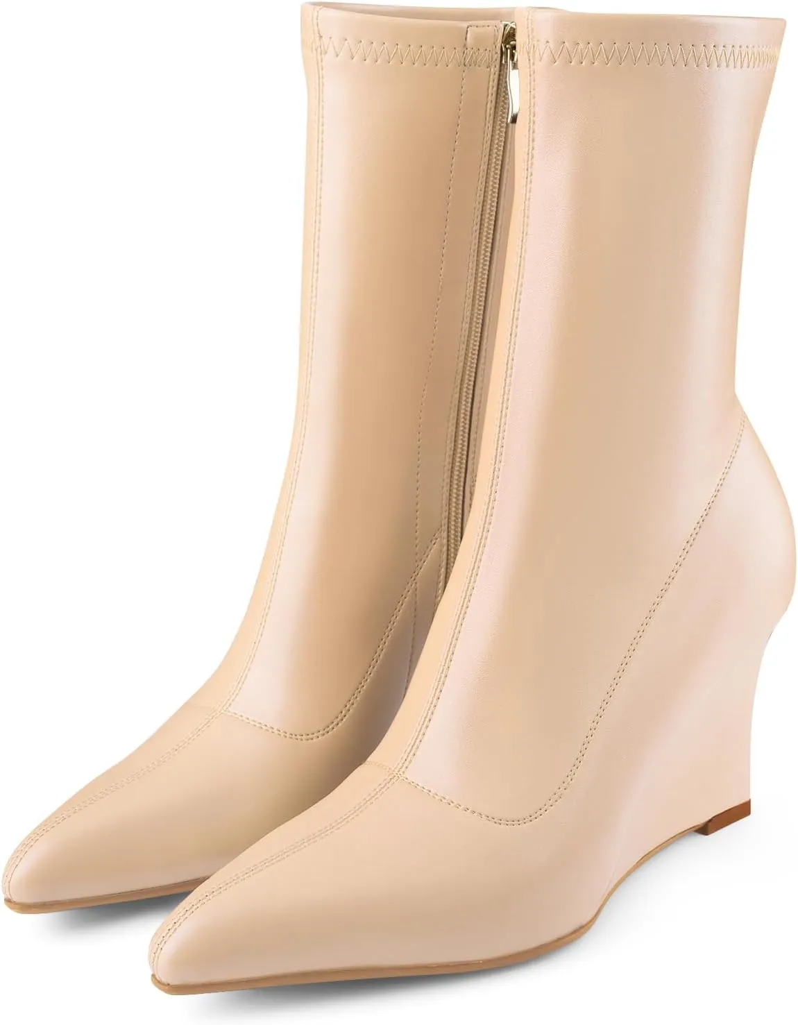 Oh Mispares Women’s Mid Calf Boots Wedge Heel Pointed Toe Side Zipper Comfortable Ankle Short Boots Closed Toe Elegant Party Dress Booties 3 Inches