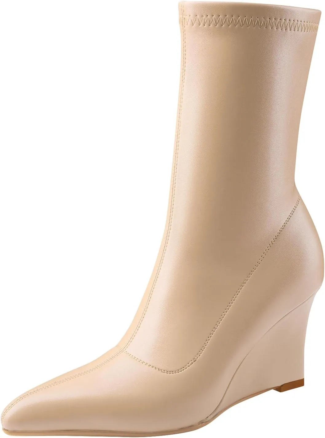 Oh Mispares Women’s Mid Calf Boots Wedge Heel Pointed Toe Side Zipper Comfortable Ankle Short Boots Closed Toe Elegant Party Dress Booties 3 Inches