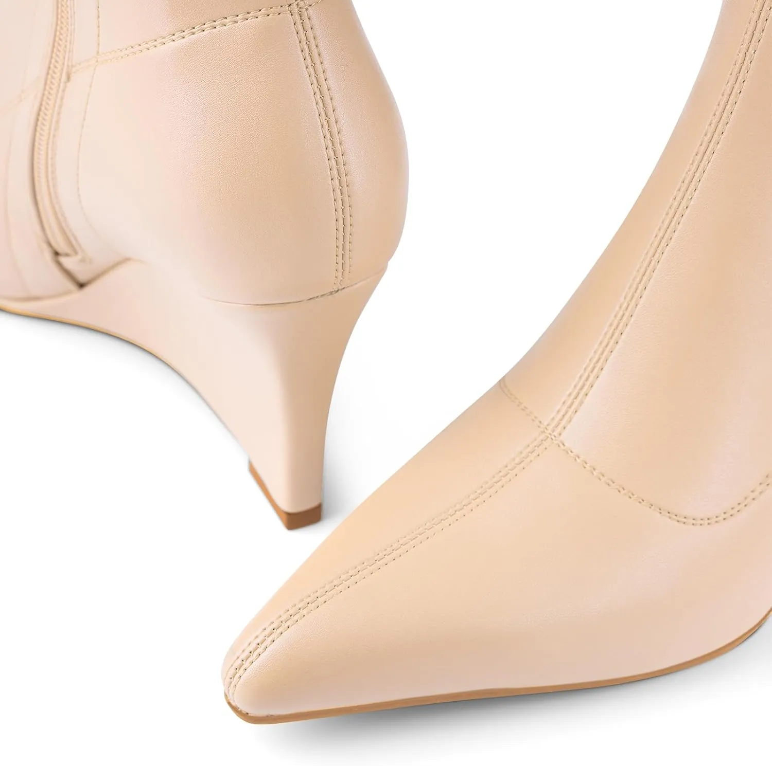 Oh Mispares Women’s Mid Calf Boots Wedge Heel Pointed Toe Side Zipper Comfortable Ankle Short Boots Closed Toe Elegant Party Dress Booties 3 Inches