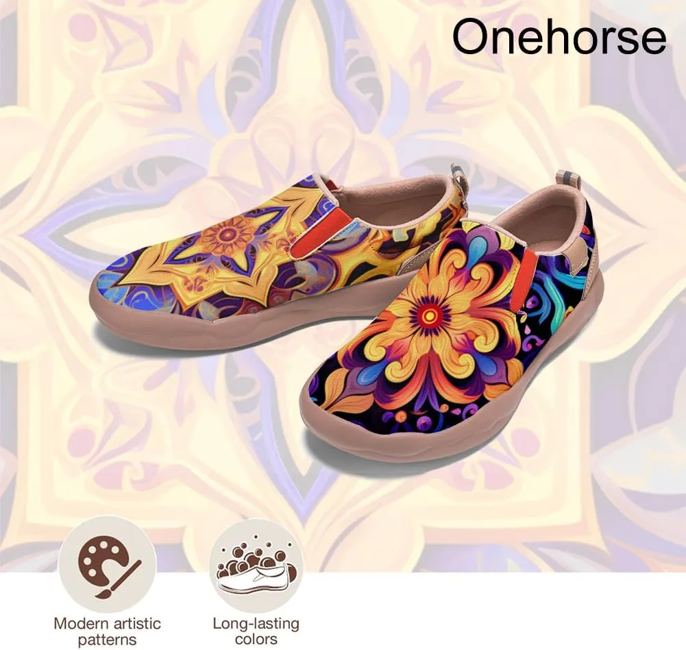 Onehorse Women's Mandala Painted Shoes Walking Travel Casual Loafers Slip On Sneakers
