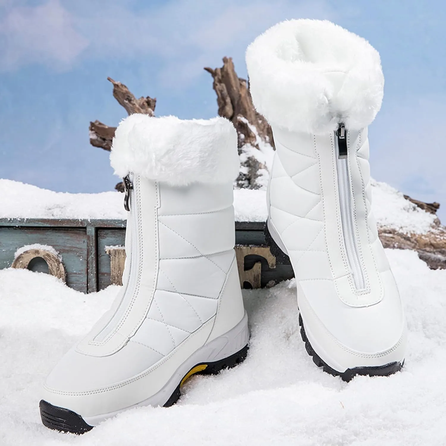 Optigard Women's High Top Snow Boots with Zipper,Warm Fur Lined Winter Waterproof Thick Sole Ankle Boots Slip-On Outdoor Comfortable Anti-Slip Walking Boots