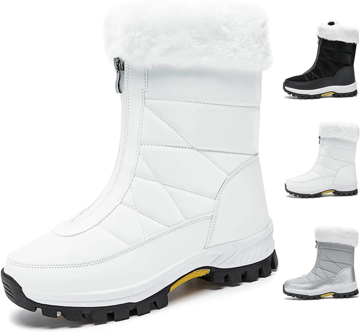 Optigard Women's High Top Snow Boots with Zipper,Warm Fur Lined Winter Waterproof Thick Sole Ankle Boots Slip-On Outdoor Comfortable Anti-Slip Walking Boots