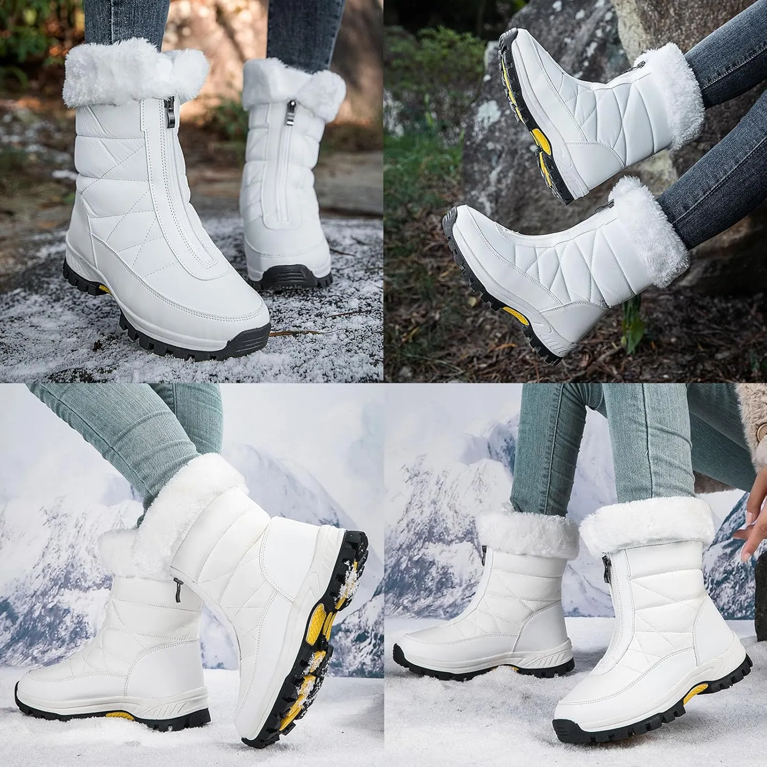 Optigard Women's High Top Snow Boots with Zipper,Warm Fur Lined Winter Waterproof Thick Sole Ankle Boots Slip-On Outdoor Comfortable Anti-Slip Walking Boots