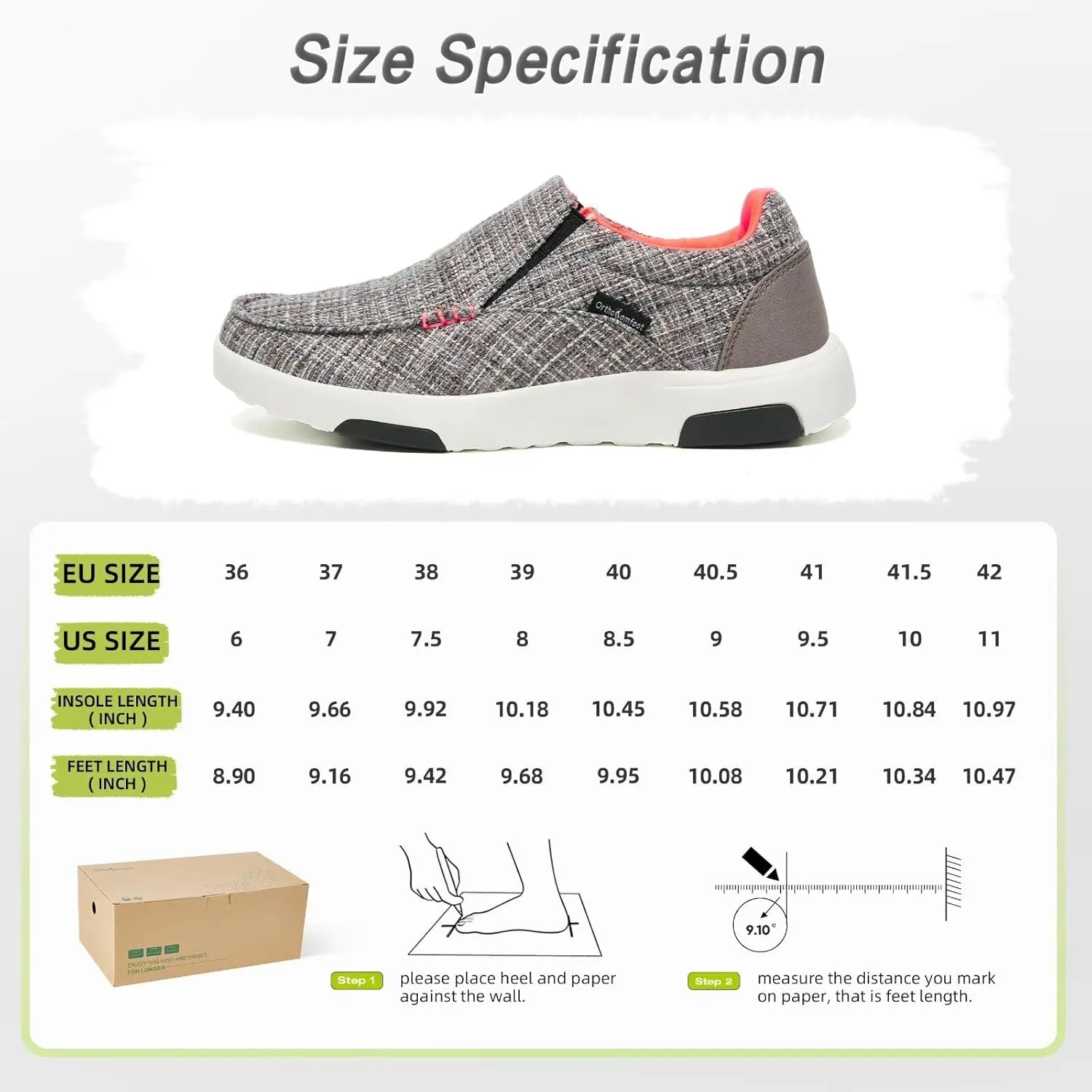 OrthoComfoot Women's Orthopedic Slip-On Loafers Walking Shoes: Comfortable Plantar Fasciitis Loafers with Arch Support for Flat Feet, Casual Orthotic Shoes for Foot and Heel Pain Relief