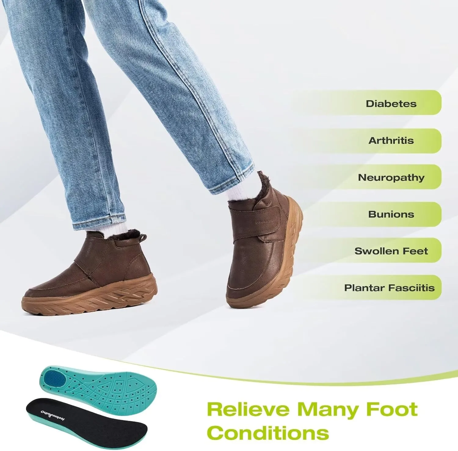 OrthoComfoot Women's Orthopedic Wide Leather Winter Ankle Boots: Comfortable Diabetic Arch Support Dress Shoes for Plantar Fasciitis, Casual Hook and Loop Walking Shoes for Foot and Heel Pain