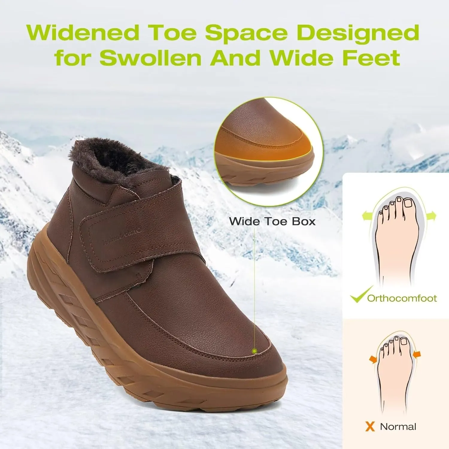 OrthoComfoot Women's Orthopedic Wide Leather Winter Ankle Boots: Comfortable Diabetic Arch Support Dress Shoes for Plantar Fasciitis, Casual Hook and Loop Walking Shoes for Foot and Heel Pain