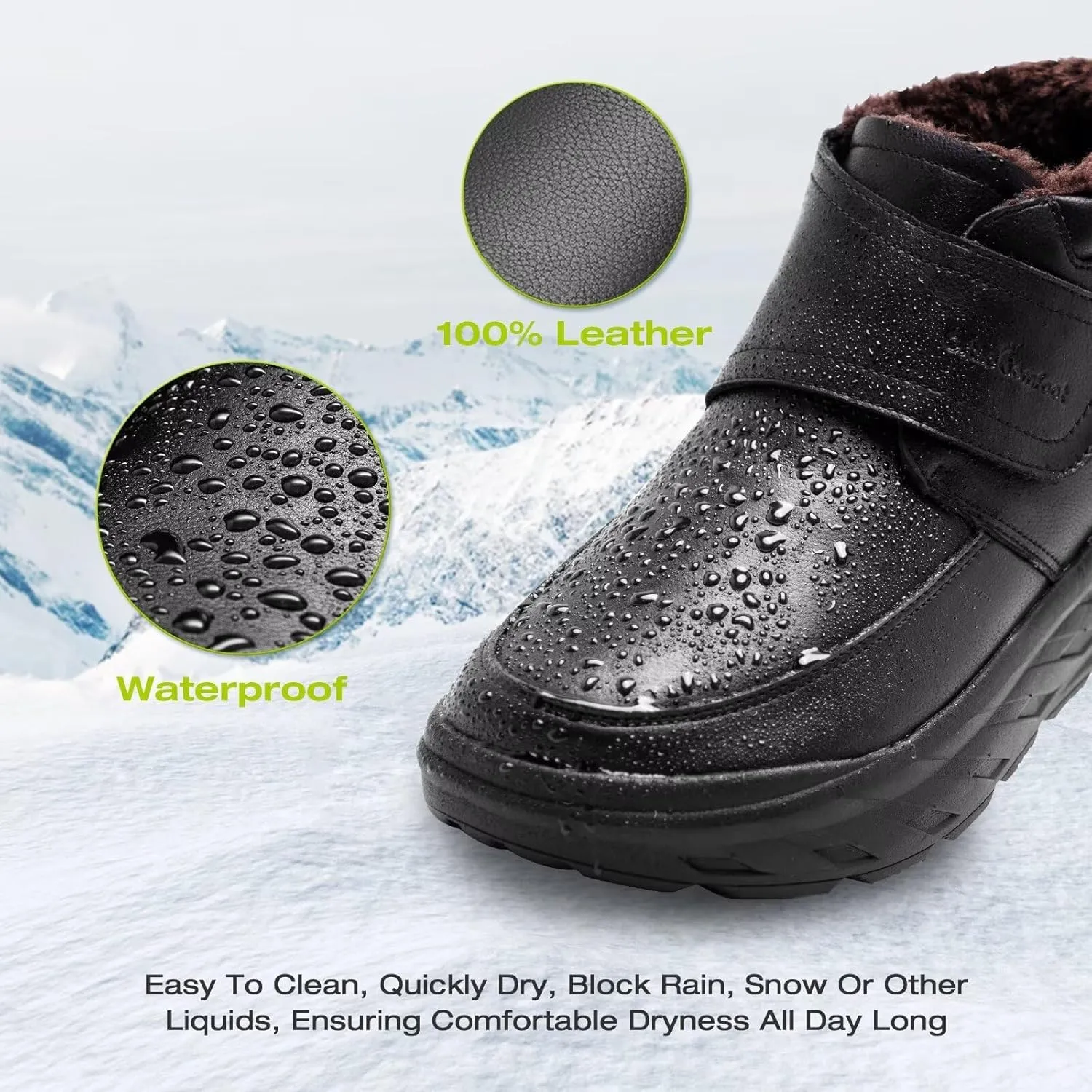OrthoComfoot Women's Orthopedic Wide Leather Winter Ankle Boots: Comfortable Diabetic Arch Support Dress Shoes for Plantar Fasciitis, Casual Hook and Loop Walking Shoes for Foot and Heel Pain