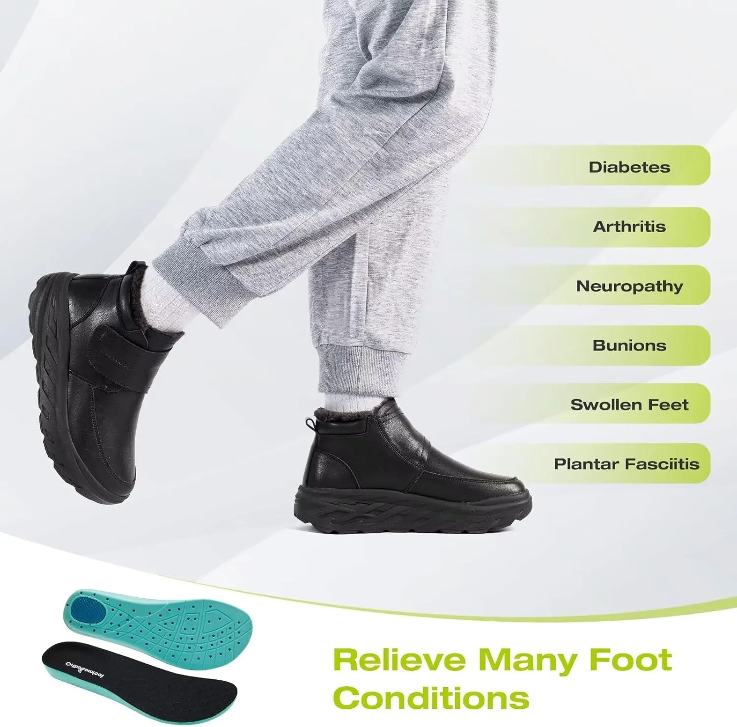 OrthoComfoot Women's Orthopedic Wide Leather Winter Ankle Boots: Comfortable Diabetic Arch Support Dress Shoes for Plantar Fasciitis, Casual Hook and Loop Walking Shoes for Foot and Heel Pain