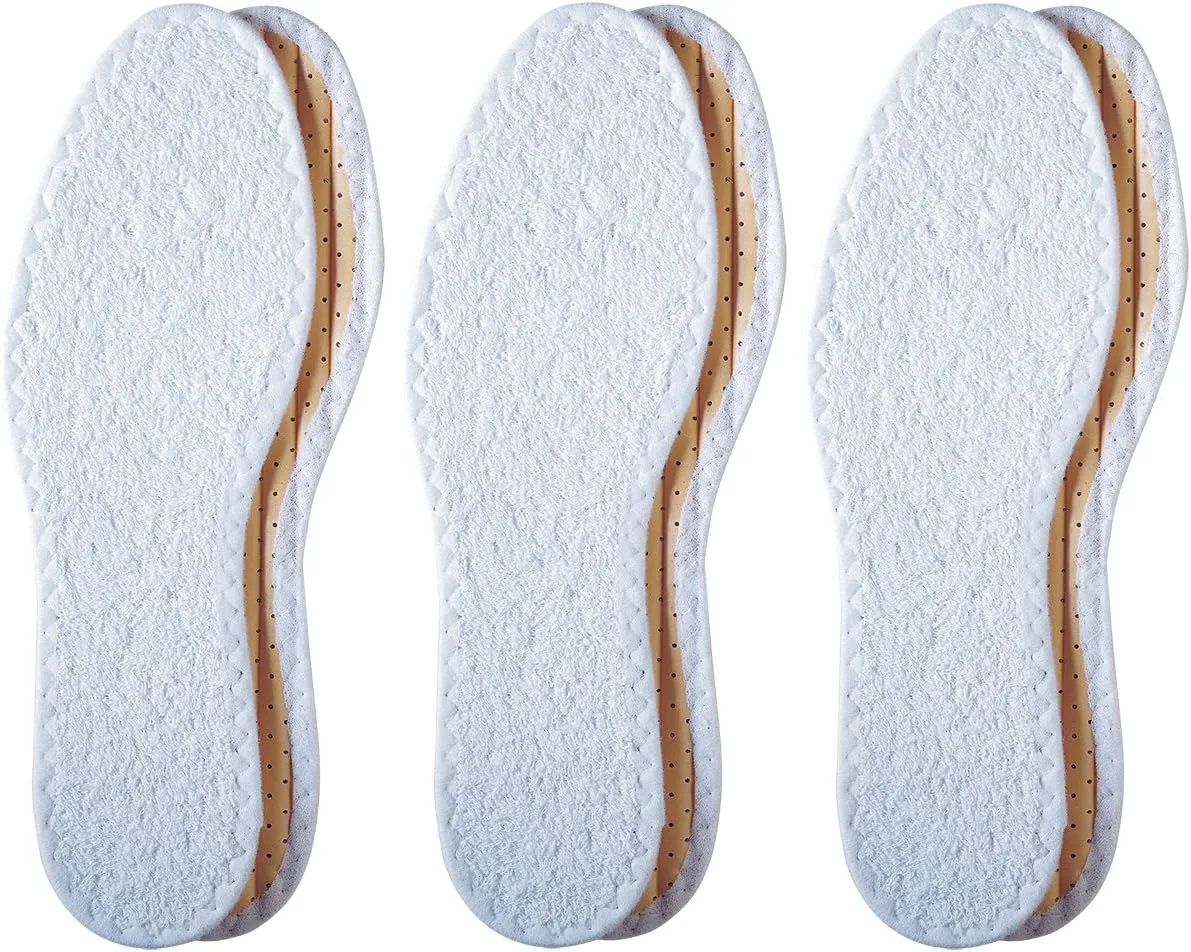 Pedag Summer | Terry Cotton Sockless Insoles | Barefoot Inserts | Handmade in Germany | Absorbs Sweat & Controls Odor | Ideal for Wear Without Socks | Washable | US Women 6/ EU 36 | White | 3 Pair