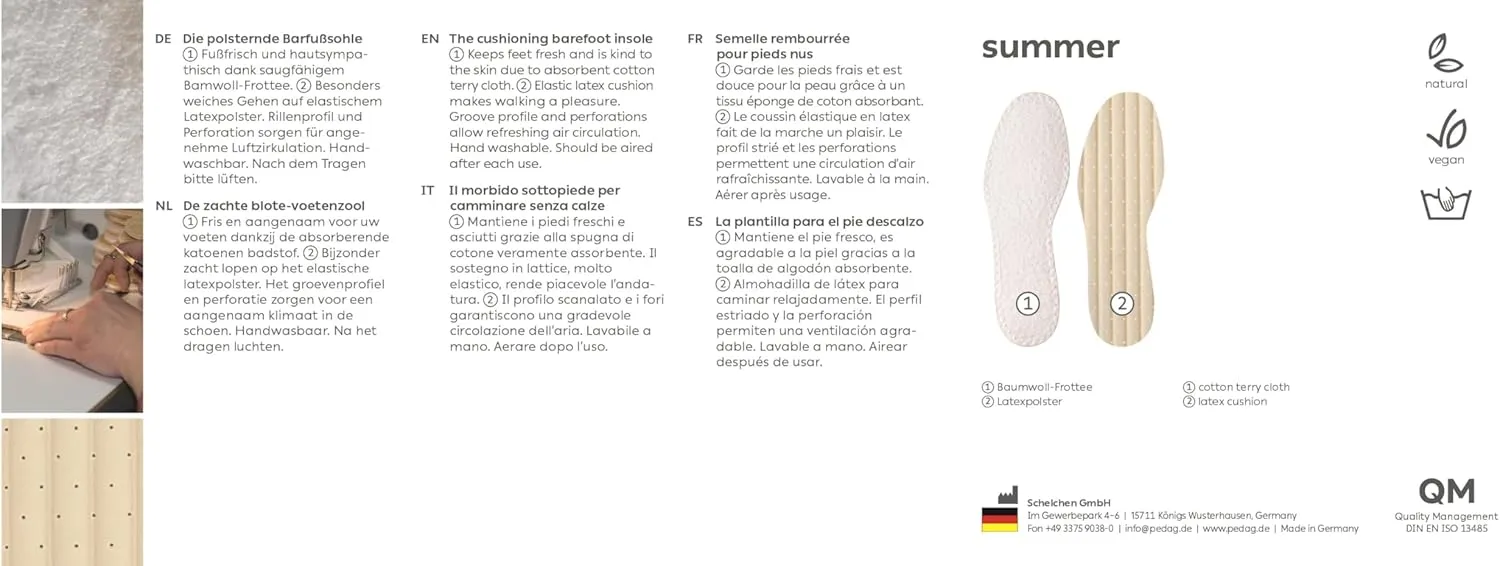 Pedag Summer | Terry Cotton Sockless Insoles | Barefoot Inserts | Handmade in Germany | Absorbs Sweat & Controls Odor | Ideal for Wear Without Socks | Washable | US Women 6/ EU 36 | White | 3 Pair