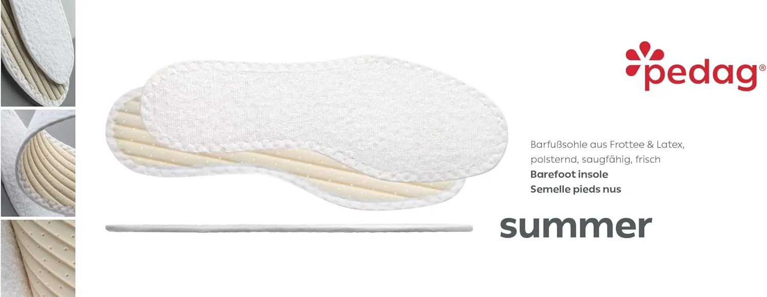 Pedag Summer | Terry Cotton Sockless Insoles | Barefoot Inserts | Handmade in Germany | Absorbs Sweat & Controls Odor | Ideal for Wear Without Socks | Washable | US Women 6/ EU 36 | White | 3 Pair